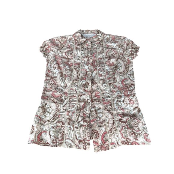 Tommy Hilfiger Paisley Blouse Short Sleeve Button-Up Shirt S Cotton - Picture 8 of 12